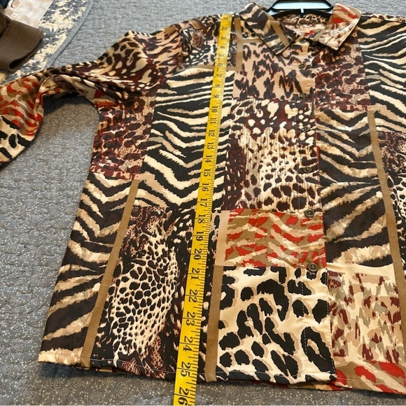 Allison Daley Shirt Button Up Animal Print Tan & Black Patchwork Size PXL - Picture 11 of 12